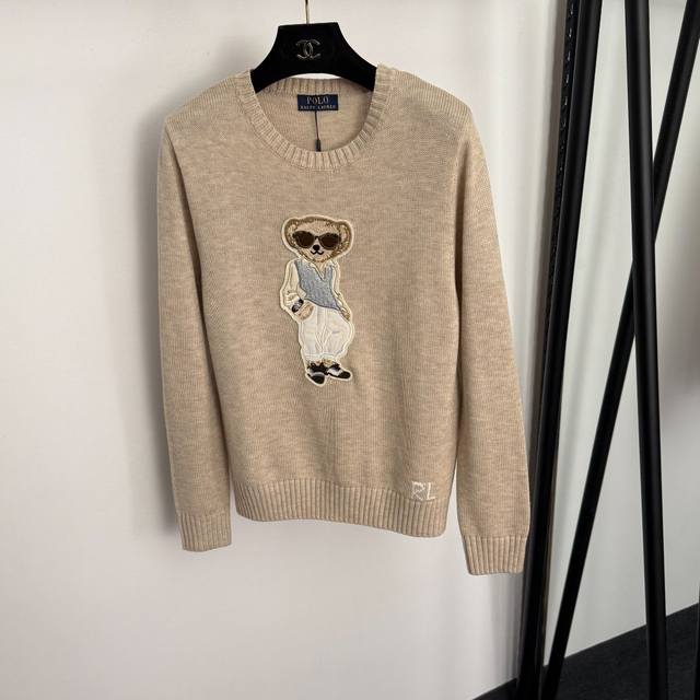 款号20256966 Ralph Laure*拉夫劳伦新款 高定小熊刺绣贴布套头长袖针织衫 打底衫，杏色，粉色，白色，灰色，咖色，黑色 红衣小熊 ，黑色 花衣小
