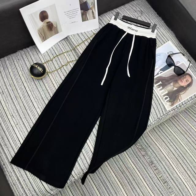 强烈推荐 25年早秋系列 Alex*新款字母印花松紧高腰休闲直筒裤 2色Sml .