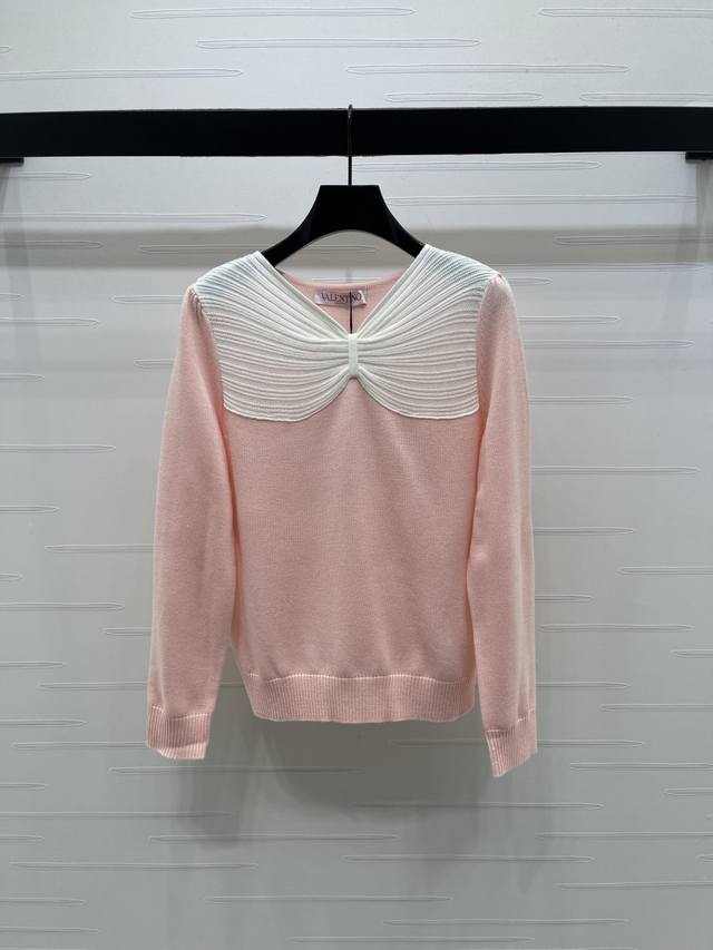 上新原单高端品质 Valentin*2025秋冬最新系列！拼接蝴蝶结针织长袖上衣！定制羊毛混纺纱线织造 质感高级 舒适柔软 V领长袖剪裁 通体素色密实针织胸口褶