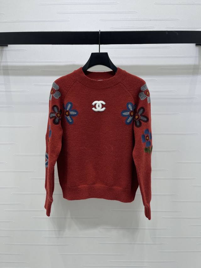 上新原单高端品质 Chane* 2025秋冬最新系列！重工花朵刺绣针织长袖毛衣！定制羊毛针织材质 弹力舒适 透气好穿 圆领长袖裁剪 凸显品牌格调 面料柔软带有弹