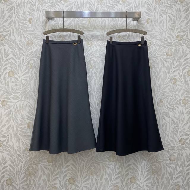 Di★ Fw 气质高腰金属扣点缀伞摆长款半裙 百搭款 高级面料，颜色:图片2色，面料:精纺时装面料 Smlxl .