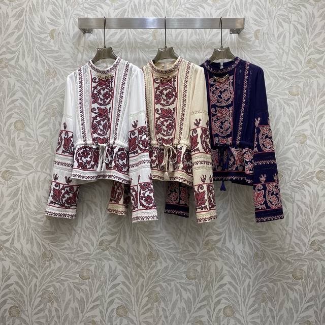 Va★ Fw 整件重工定位绣花抽绳设计民族风上衣 宝藏单品，高级面料，颜色:图片3色，面料:刺绣亚麻面料 Smlxl