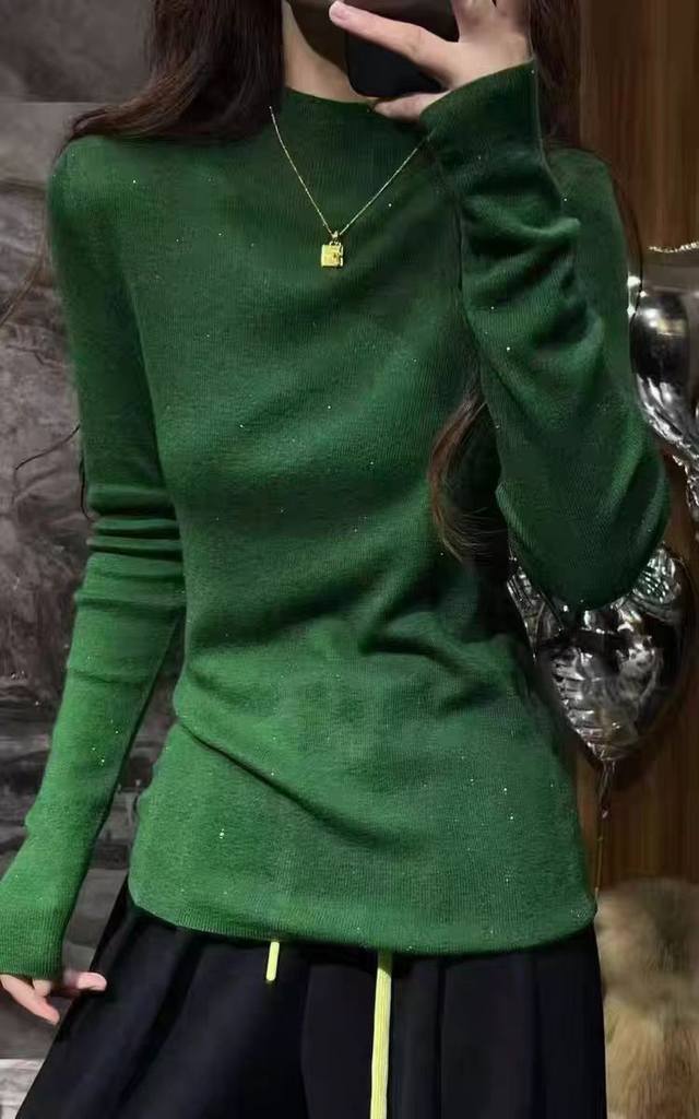 意大利进口水晶纱软糯羊毛衫半高领针织上衣纯色毛衣 均码 细羊毛