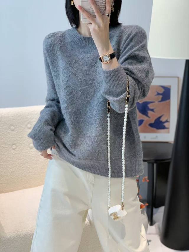羊驼毛链条袖绣套头衫 四色 均码
