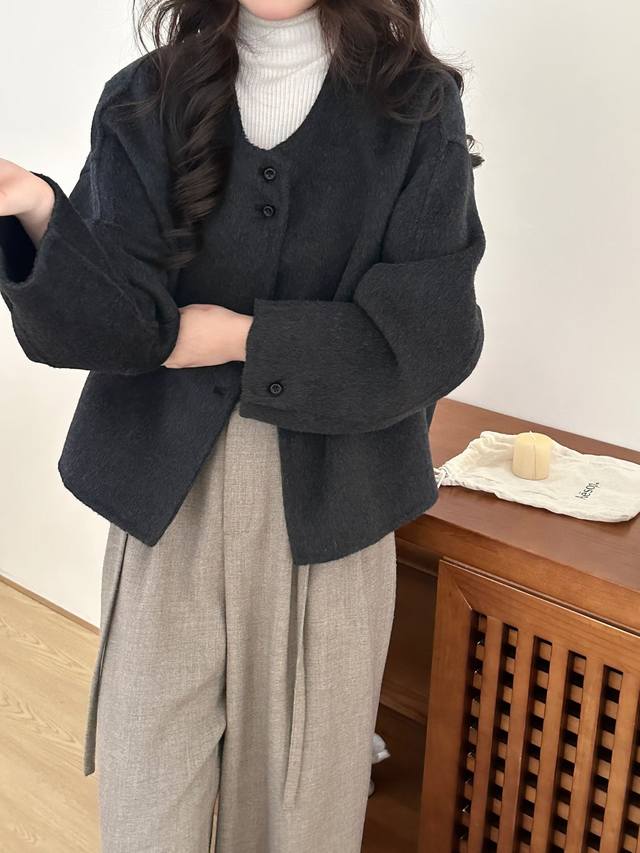 韩系圆领双面羊绒大衣女短款25秋冬宽松显瘦百搭小个子羊毛呢外套