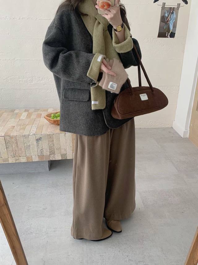 2025可拆卸围巾羊毛呢外套女短款小个子撞色韩系双面羊绒大衣秋冬