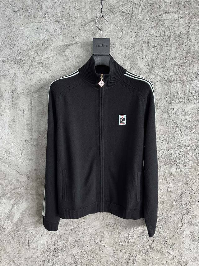Casablanca 2025Ss侧条纹针织羊毛拉链外套 定制纯羊毛面料 进口机高密度针织 定做刺绣徽章 Size：S M L Xl 现货秒发