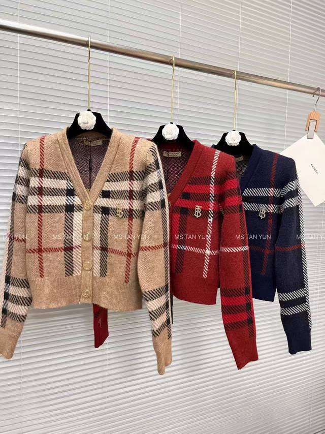 新款 Tb V领长袖开衫毛衣 蓝 卡其 红 Smlp