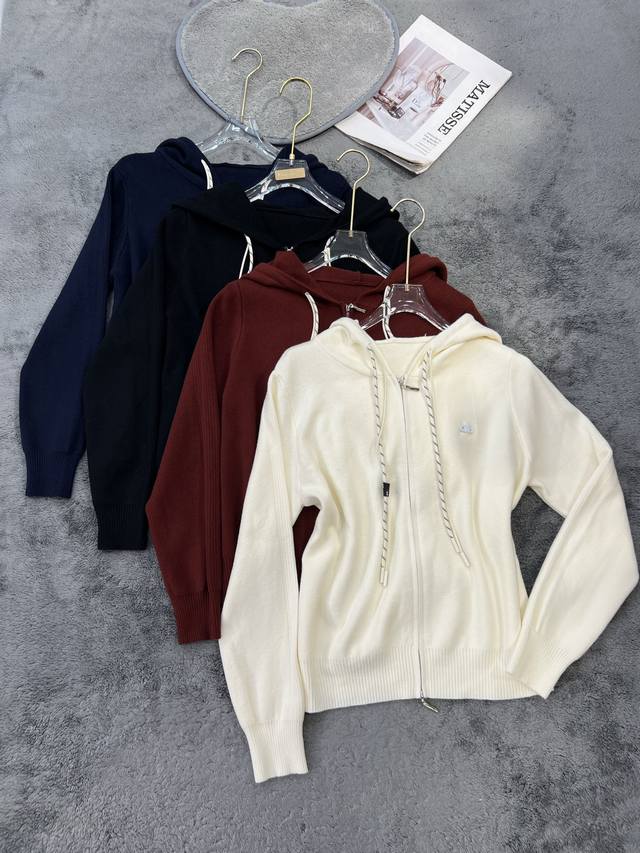 上新 连帽百搭开衫长袖毛衣外套 黑 白 蓝 红 Smlp