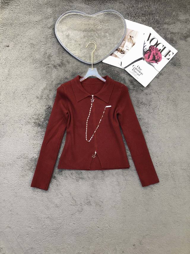 翻领链条装饰毛衣 Smlp