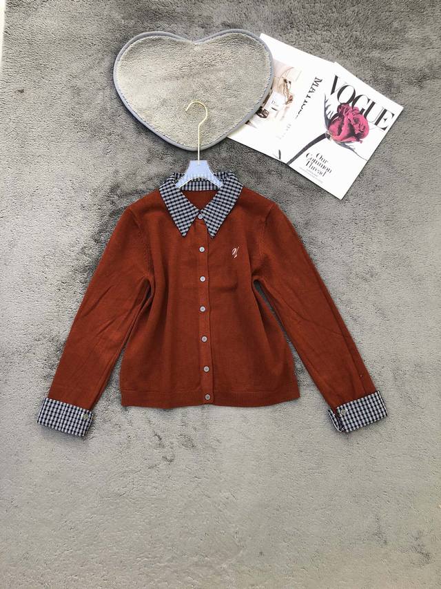 格子拼接衬衫领袖毛衣 Smlp