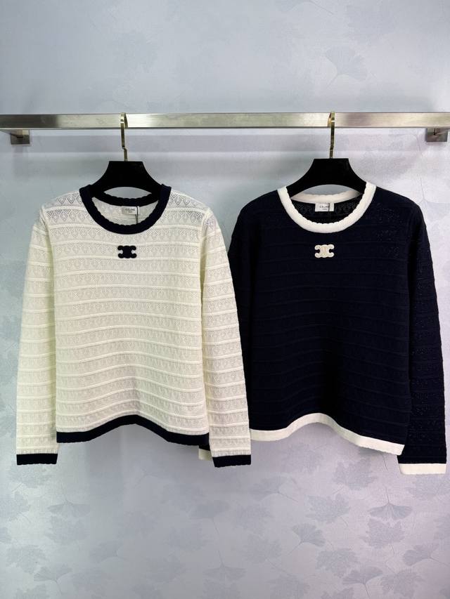 Ce*小香学院风毛衣，花边镂空针织经典品牌标志，复古又高级柔软针织面料，春秋穿超舒服，搭配百褶裙或牛仔裤都很出彩2色3码Sml 。