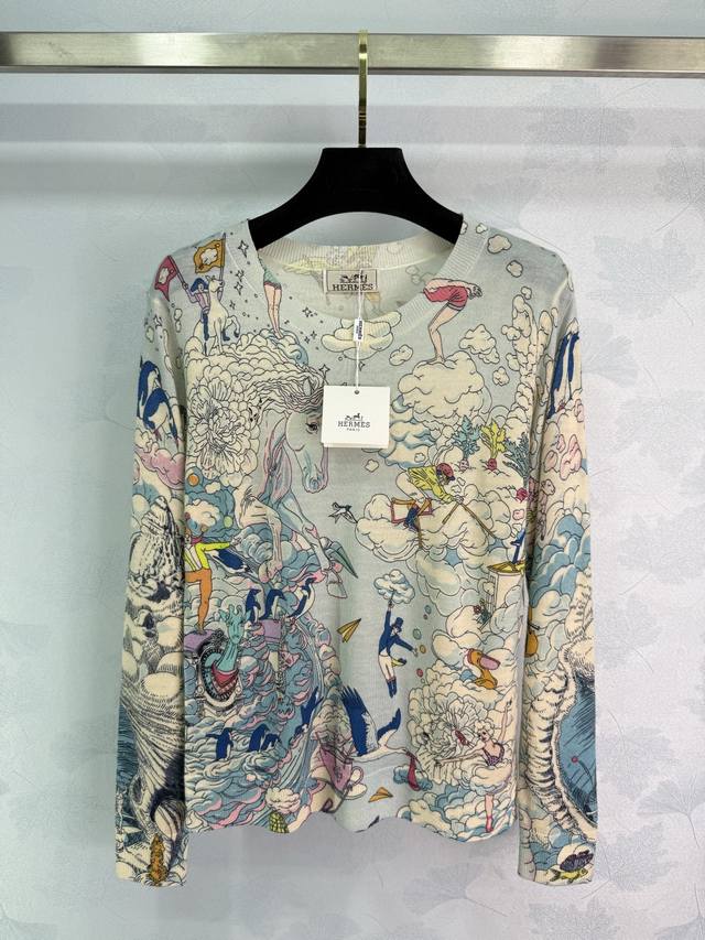 He*25秋冬新款云间万象针织衫 梦幻云朵图案 色彩清新 面料舒适 秋冬内搭叠穿都完美！1色3码Sml