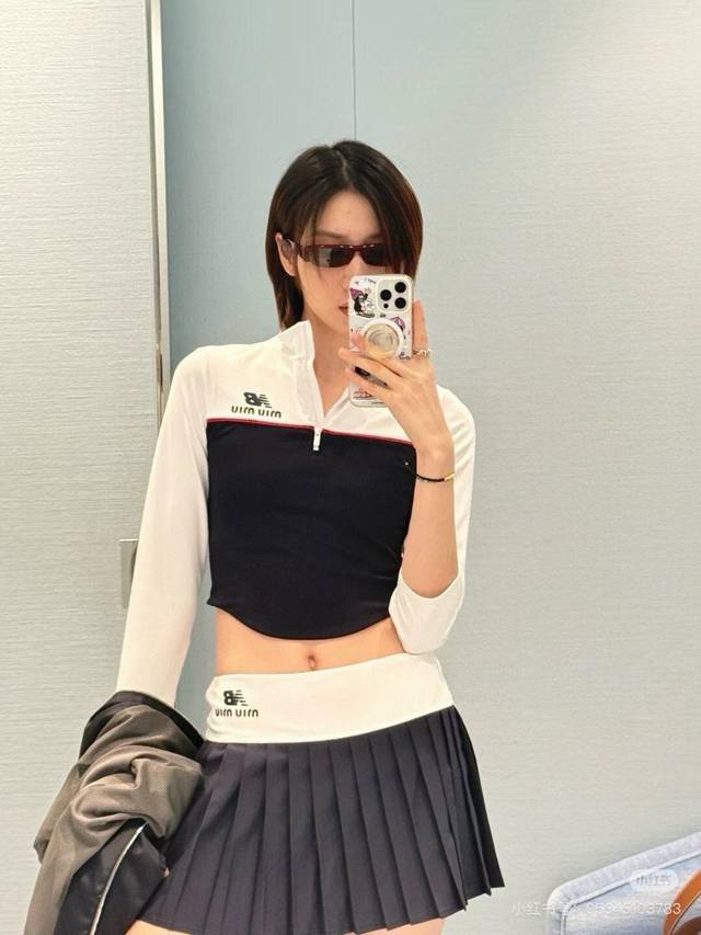 Mium*U × New Balance网球联名新款 撞色半拉链上衣丨独家Yb开发！高版出品！藏青 白色 或黑 白 的色块拼接+中间红边点缀，自带复古网球服的元