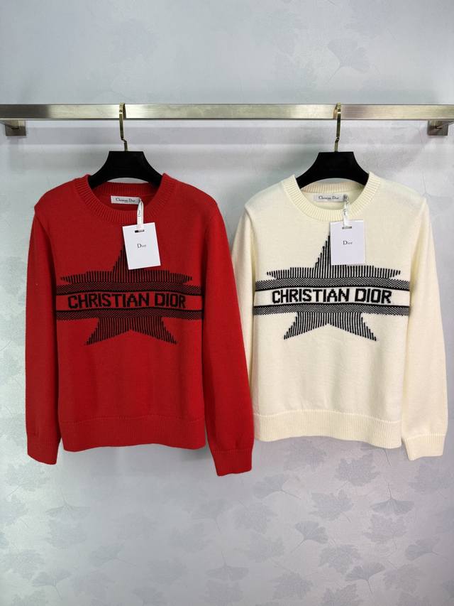 Dio*25秋冬新款针织毛衣，胸前黑色五角星+Logo字母辨识度超高2色3码Sml T226B.