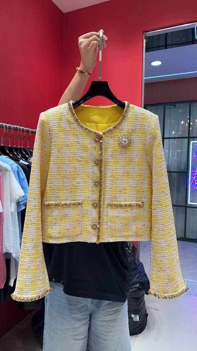 Chane*定制手工钉珠片外套 纯手工缝制钉珠花边 非常高级 码数36 38 40