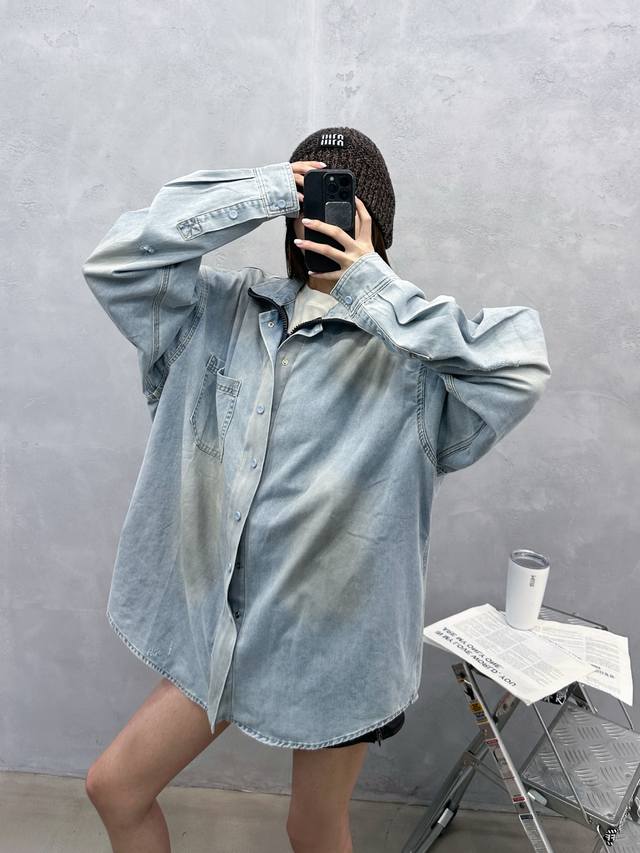 巴黎 ｜ 新款做旧衬衣，成衣洗水磨破喷色泥浆重工工艺，男女同款，尺码Sml