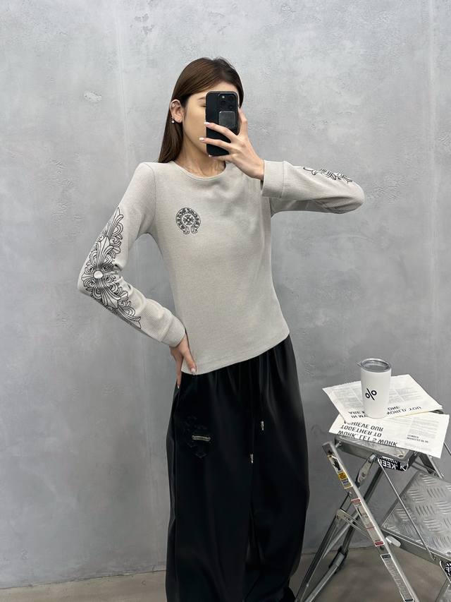 克罗心 ｜ 新款长袖打底，成衣洗水加全身5处印花工艺，休闲时尚，尺码Sml