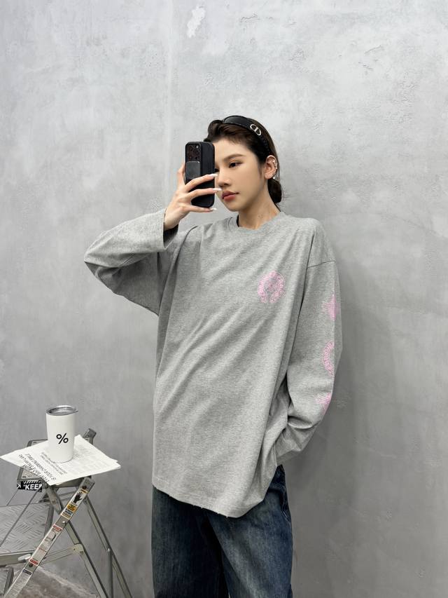 克罗心 ｜ 新款长袖T，成衣洗水吊磨工艺加5处印花，男女同款，尺码Sml