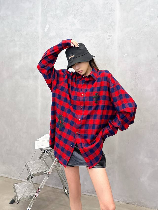 克罗心 ｜ 新款格子衬衣，成衣洗水定型加手工刺绣十字标，日本进口格纹面料，男女同款，尺码Sml