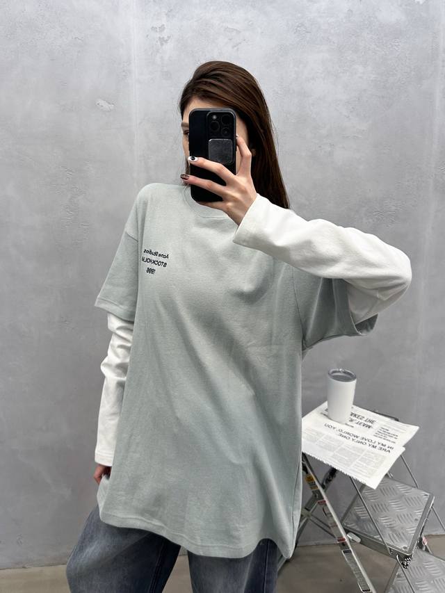 Acne ｜ 新款长袖T，成衣洗水加经典刺绣标，进口特殊高密毛巾布面料，假两件款式，休闲时尚男女同款，尺码Sml