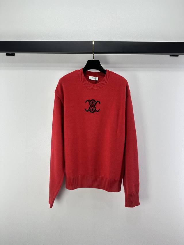 Celin*上新细节 秋冬新款针织圆领套头长袖 经典品牌Logo图案撞色提花装饰 简约时髦精致百搭 3色3码Sml