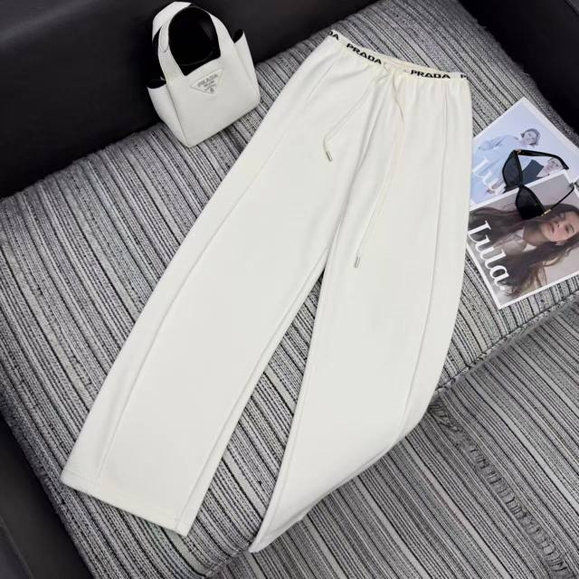 强烈推荐 25年早秋冬系列 pra*新款字母松紧腰弯刀休闲裤 三角标口袋点缀 三色Sml