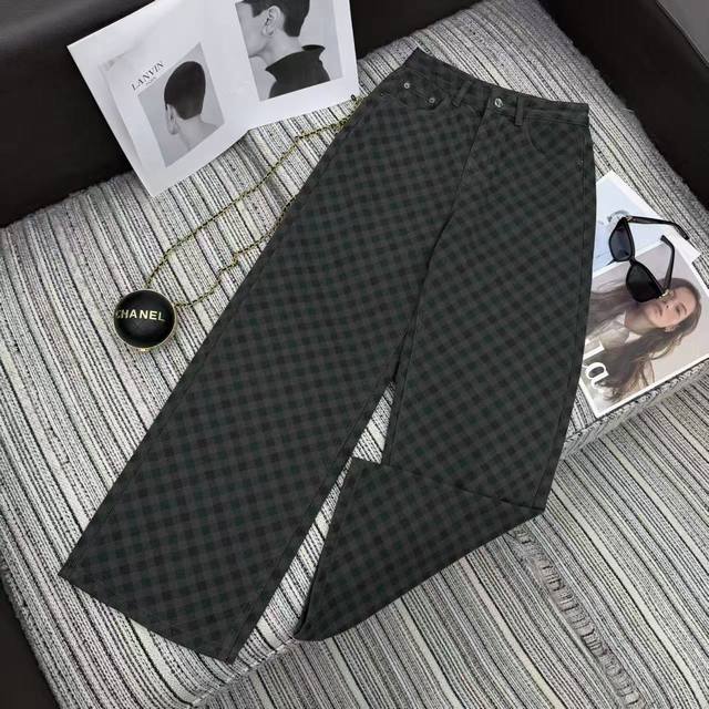 强烈推荐 25年早秋系列 Miu*新款彩色格子牛仔直筒裤 刺绣字母口袋点缀 Sml