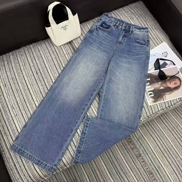 强烈推荐 25年早秋系列 pra*新款钻三角标牛仔直筒裤 洗水颜色好看 Sml