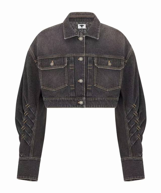 外套 Dio*新款 高端定制字母Logo五金纽扣、精选洗水牛仔棉面料内里通体老花Logo字母印花、个性设计叠褶弯刀袖子短款翻领牛仔衣外套！灰色， M码：肩宽53