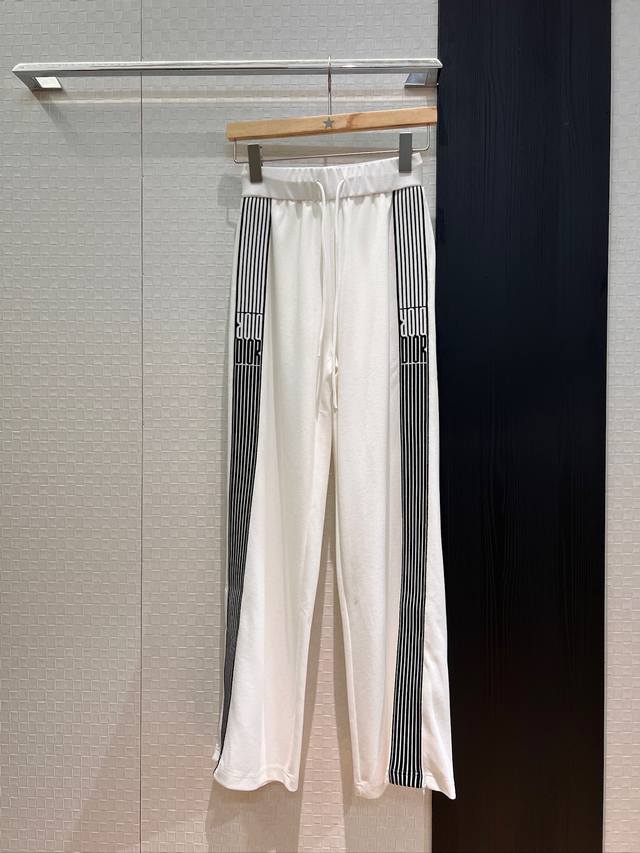 新款推荐走秀明星同款 侧边条纹Logo提花织带装饰 抽绳松紧腰休闲裤 阔腿裤 裤脚可拉链开叉 时尚百搭 慵懒减龄黑色白色 Sml