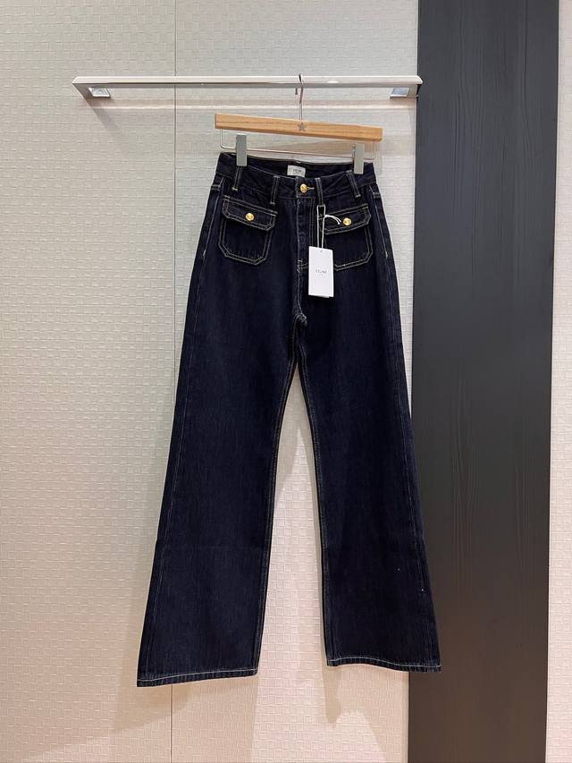 新款冲冲凯旋门金扣原色牛仔裤 方口口袋装饰 直筒修身 深蓝洗水时尚休闲 减龄百搭 26-29