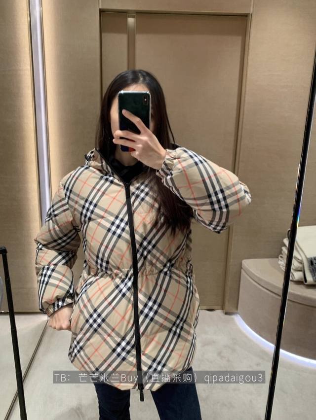 Burb*Rry 25Fw秋冬新款 Vintage格纹收腰双面穿羽绒服丨独家Yb开发！高版出品！一衣多穿 格子控必入高级时髦单品 立体剪裁翻领拉链版型百搭不挑人