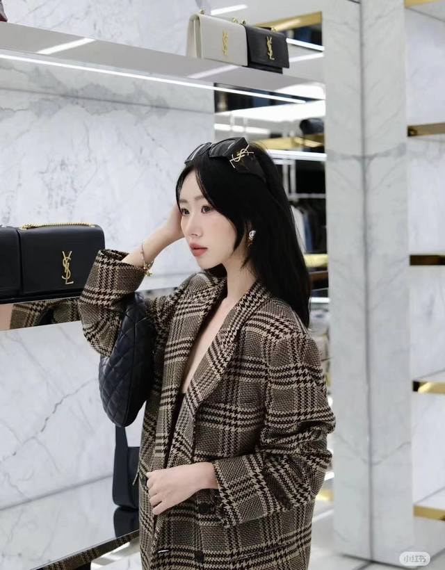 秋冬新款 经典羊毛千鸟格复古时髦半身开衩裙，牛仔裤 Smlxl