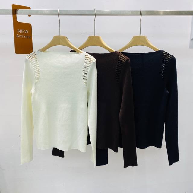 新款 小众温柔风气质甜美镂空肩袖设计针织羊毛衫上衣Sml