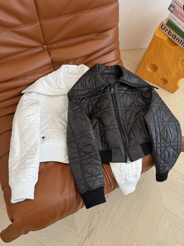 时髦冬季穿搭 小蜜蜂刺绣棉服外套 拉链翻领短款设计 轻便不臃肿 经典的戴妃菱格棉服 过冬必备 短款设计也很显高 经典耐看 久穿不厌 两色三码 Sml