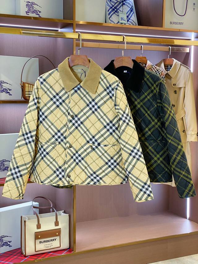 Bur 女士灯芯绒衣领格纹绗缝棉服 卡其色 绿色 Bur王牌渠道 秒杀市面上一切版本 只能说根本就不是一个级别的存在 不管是材质还是细节还原度以及工艺制作方面