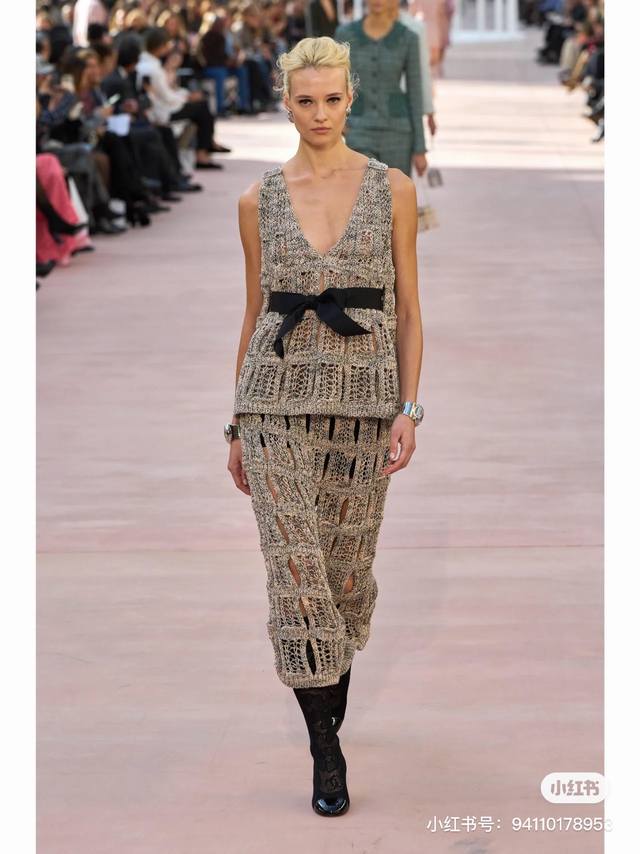 半裙 Chane*L新款 高版本1:1定制夏日单品！白富美气质时尚重工艺镂空网状编织H版型高弹力修身显瘦长款针织半身裙！粉色、花卡其、36.38.40 38码：