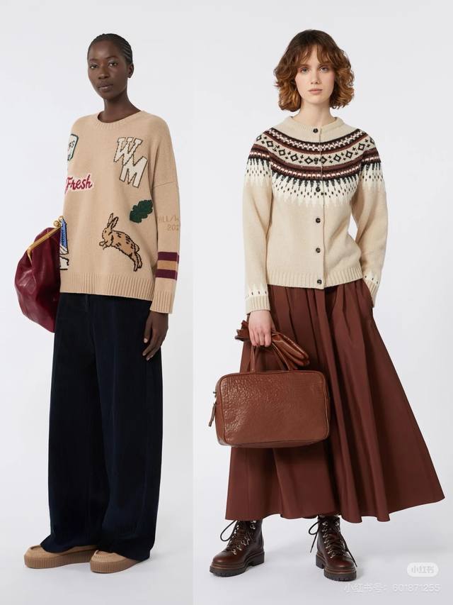 Maxmar*新款 高端定制100%羊毛纱线面料、卡通图片字母提花宽松时尚圆领套头毛衣针织衫上衣！ S码：肩宽57，胸围110，袖长49，衣长58