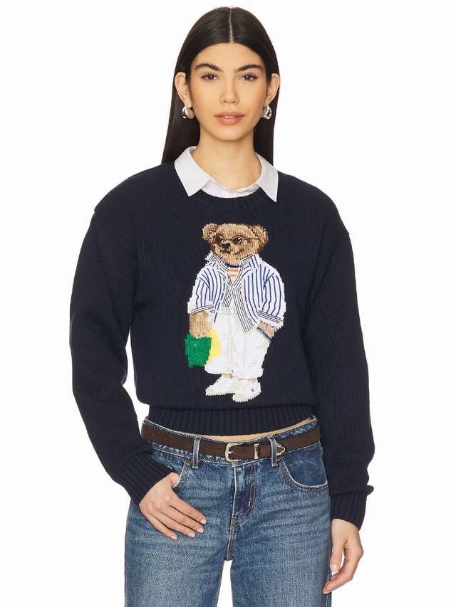 拉夫劳伦Rl*新款上新胸前小熊图案提花字母Logo标志时尚百搭套头长袖针织衫毛衣！天蓝色、藏蓝色、 M码：肩宽39，胸围88，袖长59，衣长59