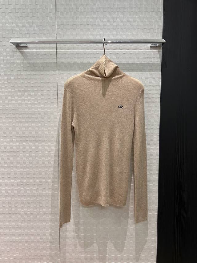 新款Alo刺绣高领针织打底衫上衣 简单百搭 羊毛混纺 黑白灰咖杏蓝 Ml两码