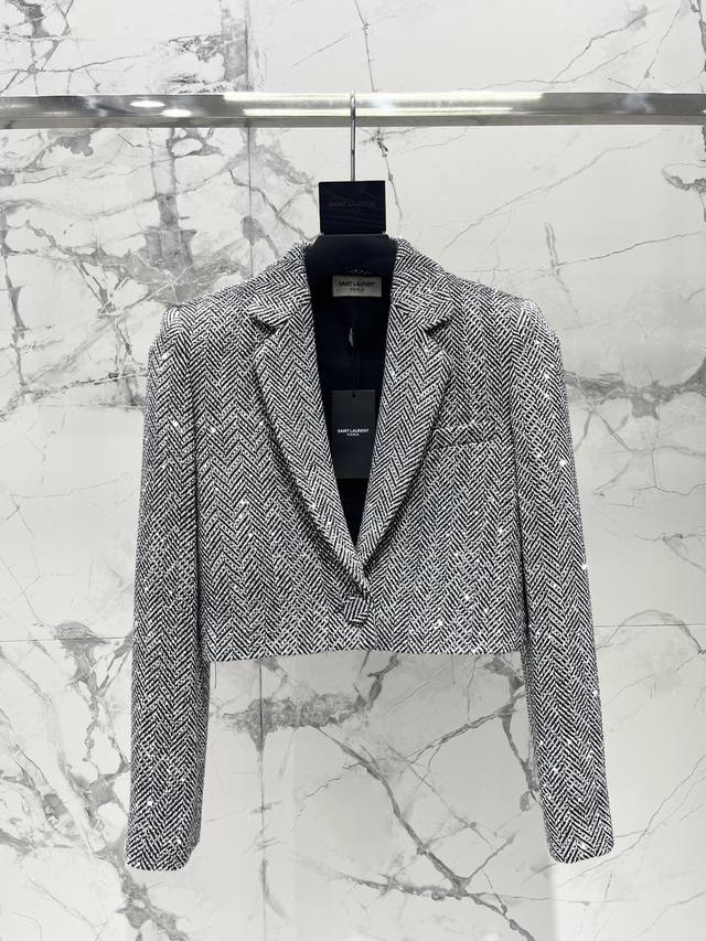 圣家新款灰色烫钻系列 人字纹烫钻西服套装 高级满钻套装 现货发售 码数Sml 西服