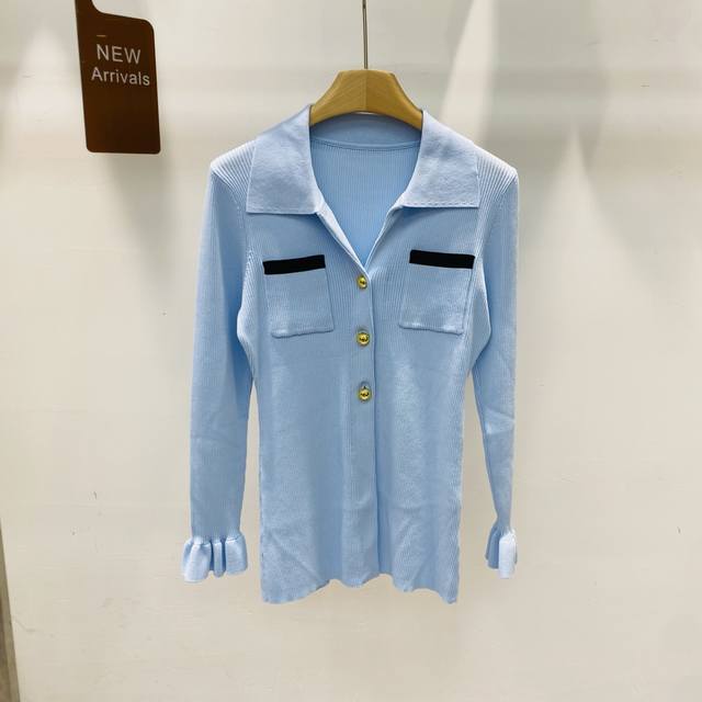 新款[宋祖儿同款]Self-portrai*薄雾蓝下摆开叉设计针织开衫上衣Smlxl