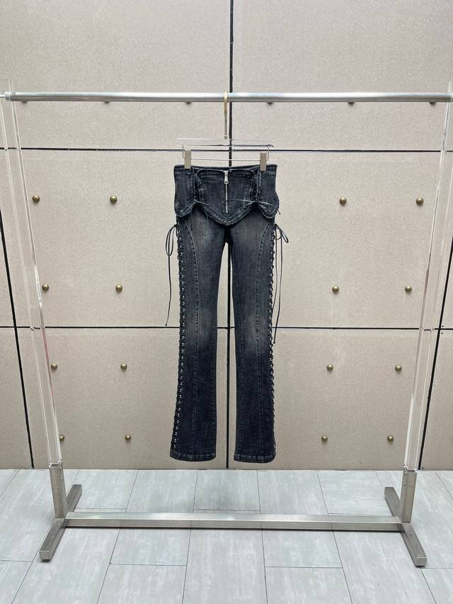 Blum 重工皮革绳绑带牛仔裤！棉 Sml