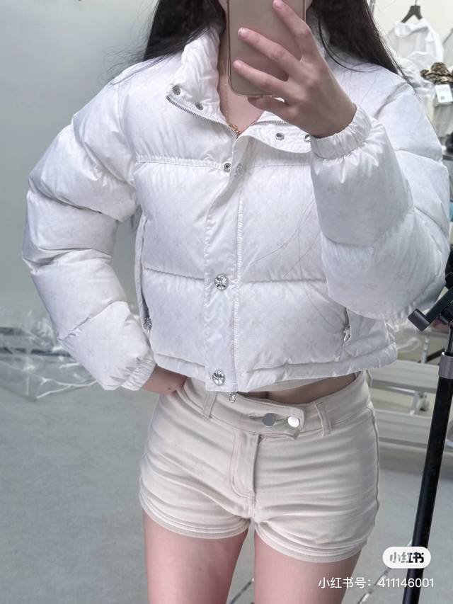 25满印十字架辣妹气质羽绒服高腰短款小个子立领保暖外套高级感两色十拿十补Sml