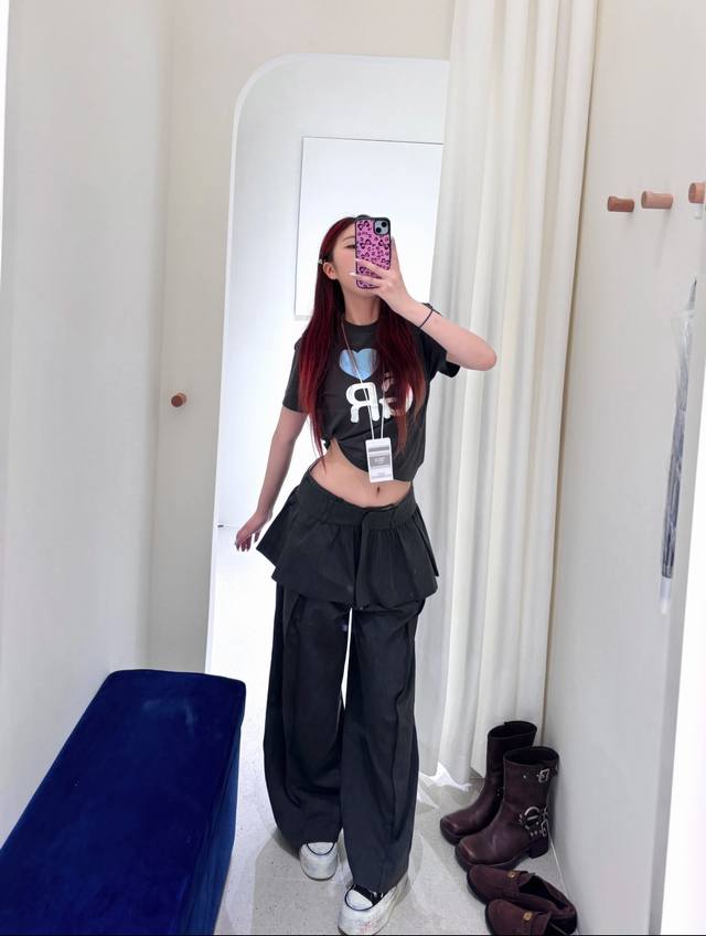 Grov* 25新款 两件套可拆卸直筒阔腿裤 裤子可拆卸变成短裙，随意切换不同Look，适用于任何场合可随意根据上衣，塑造不同叠穿效果，增添层次感 双腰头设计