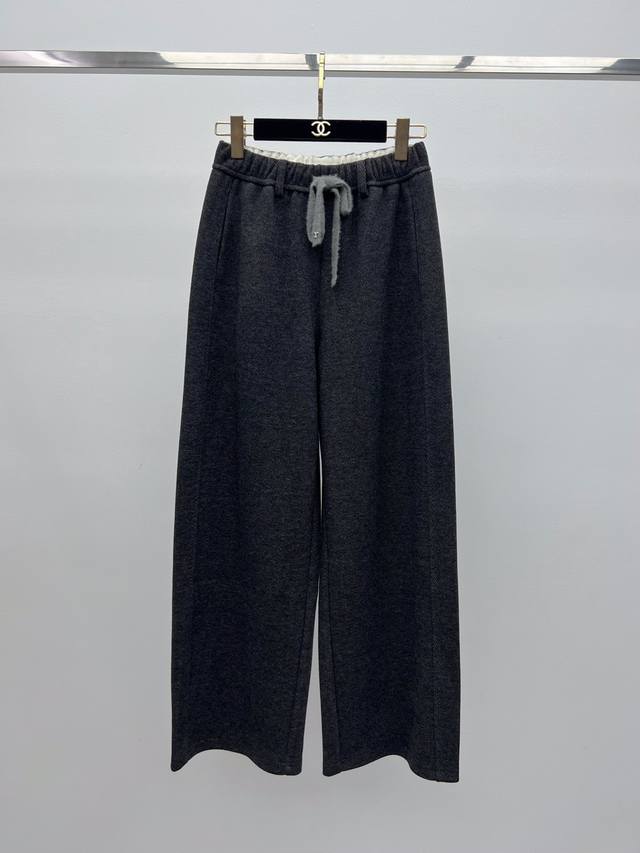 Chane*人字纹抽绳阔腿裤 高腰直筒版型 极简Logo点缀 百搭四季款 上身超显瘦 Sml