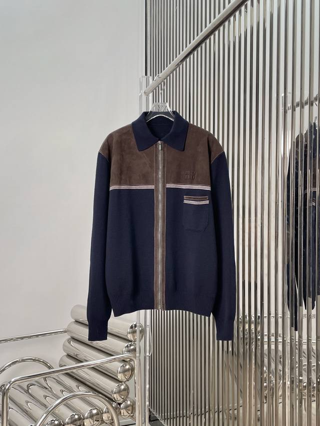 实拍图！最新Miu 25New 羊皮麂皮拼接针织外套。尺码：Sml 。