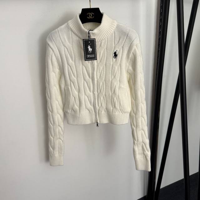 款号20257666 Ralph Lauren*拉夫劳伦新款 马球刺绣立领长袖麻花针织开衫拉链外套，白色，咖色，粉色，灰色， 均码：肩宽39，胸围80，袖长62
