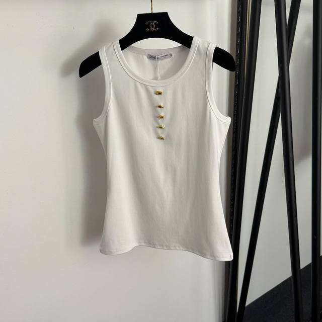 款号20257367 Schiaparelli*新款 金色大眼睛纽扣装饰修身背心，白色，黑色，咖色，S-Xl， M码：胸围80，长59；重量：0.140Kg .